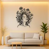 Wildflower Face Metal Wall Art | Minimalist Woman Line Art