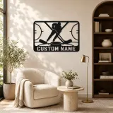 Personalized Ice Hockey Metal Wall Art with Crossed Sticks - lifestyle view 5
