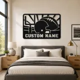 Personalized Football Helmet Metal Wall Art with Goalposts - lifestyle view 2