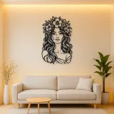 Floral Crown Muse Metal Wall Art | Minimalist Woman Line Art