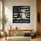 Personalized Softball Batter Distressed American Flag Metal Wall Art - lifestyle view 4