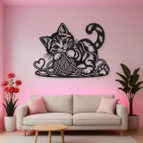 Playful Kitten Yarn Metal Wall Art | Pet Lover Silhouette Decor