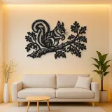 Squirrel Oak Branch Metal Wall Art | Wildlife Silhouette Decor