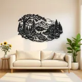 Forest Cabin Retreat Metal Wall Art | Nature Silhouette Decor