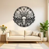 Boho Sun Horizon Metal Wall Art | Nature Silhouette Decor