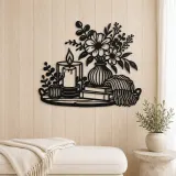 Candle and Flowers Metal Wall Art | Cozy Home Metal Decor - lifestyle view 5