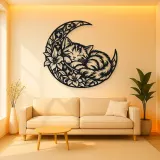Sleeping Cat Crescent Metal Wall Art | Pet Lover Silhouette Decor