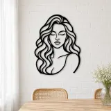 Wavy Hair Beauty Metal Wall Art | Minimalist Woman Line Art - lifestyle view 4