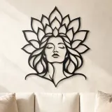 Metallsilhouette "Lotus Gesicht Muse" | Minimalistische Frauenlinie Kunst