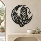 Cat on Moon Arc Metal Wall Art | Pet Lover Silhouette Decor - lifestyle view 3