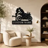 Personalized Sport Motorcycle Couple Metal Wall Art - lifestyle view 5
