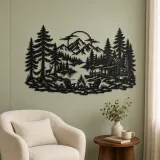Campfire in the Pines Metal Wall Art | Nature Silhouette Decor - lifestyle view 2