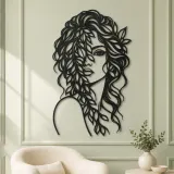 Leaf Veil Face Metal Wall Art | Minimalist Woman Line Art - lifestyle view 2