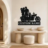 Personalized Classic Motorcycle Family with Toddler Metal Wall Art - lifestyle view 3