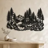 A-Frame Cabin Woods Metal Wall Art | Nature Silhouette Decor - lifestyle view 3