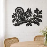 Squirrel Oak Branch Metal Wall Art | Wildlife Silhouette Decor - lifestyle view 4