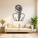 Braided Hair Muse Metal Wall Art | Minimalist Woman Line Art
