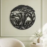 Elephant Tree Circle Metal Wall Art | Wildlife Silhouette Decor - lifestyle view 2