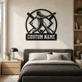 Personalized Baseball Batter Metal Wall Art with Crossed Bats - lifestyle view 3