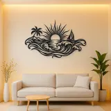 Rising Sun over Waves Metal Wall Art | Celestial Boho Wall Decor