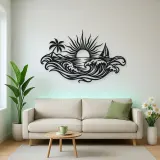Rising Sun over Waves Metal Wall Art | Celestial Boho Wall Decor