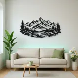 Cabin below the Peaks Metal Wall Art | Nature Silhouette Decor