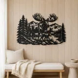 Moose Pine Forest Metal Wall Art | Wildlife Silhouette Decor - lifestyle view 5