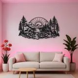 Forest Sun Arc Metal Wall Art | Nature Silhouette Decor