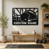 Personalized Football Helmet Metal Wall Art with Goalposts - lifestyle view 4