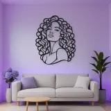 Curly Hair Portrait Metal Wall Art | Minimalist Woman Line Art