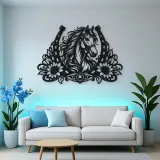 Horse Shoe Floral Metal Wall Art | Equestrian Wall Decor