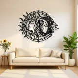 Day and Night Faces Metal Wall Art | Celestial Boho Wall Decor