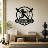 Personalized Baseball Batter Crossed Bats Metal Wall Art - lifestyle view 4