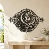 Celestial Crescent Face Metal Wall Art | Minimalist Woman Line Art - lifestyle view 3