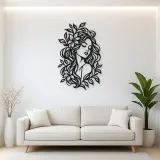 Botanical Hair Face Metal Wall Art | Minimalist Woman Line Art