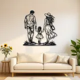 Family of Three Walk Metal Wall Art | Family Silhouette Decor