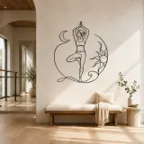 Cartel de metal personalizado de equilibrio en la postura del árbol | Decoración mural de yoga y meditación