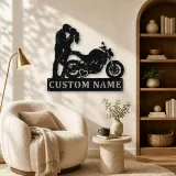 Personalized Kissing Couple Motorcycle Metal Wall Art with Heart - lifestyle view 5