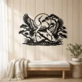 Crane Dance Metal Wall Art | Wildlife Silhouette Decor - lifestyle view 5