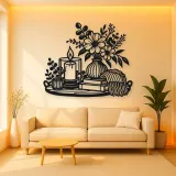 Candle and Flowers Metal Wall Art | Cozy Home Metal Decor
