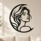 Cartel de metal personalizado de cara curva de luna | Arte lineal minimalista de mujer