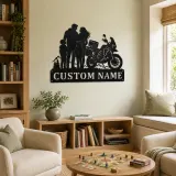 Personalized Adventure Motorcycle Mountain Family Metal Wall Art - lifestyle view 4
