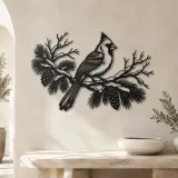 Cardinal Winter Branch Metal Wall Art | Wildlife Silhouette Decor - lifestyle view 3