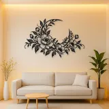 Floral Moon Arc Metal Wall Art | Botanical Metal Wall Decor