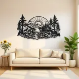 Forest Sun Arc Metal Wall Art | Nature Silhouette Decor