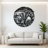 Elephant Tree Circle Metal Wall Art | Wildlife Silhouette Decor