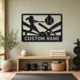 Personalized Softball Player Metal Wall Art with Crossed Bats - lifestyle view 4