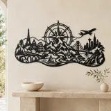 Compass Mountain Flow Metal Wall Art | Nature Silhouette Decor - lifestyle view 3