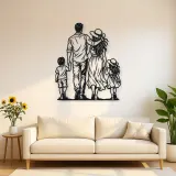 Family of Four Walk Metal Wall Art | Family Silhouette Decor