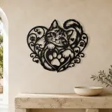 Cat Paw Heart Metal Wall Art | Pet Lover Silhouette Decor - lifestyle view 3